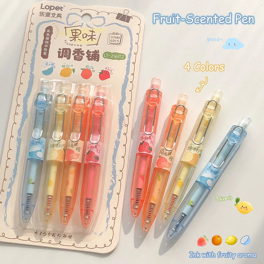 4 Pcs Fun Fruit Scented Pocket Pens 0.5mm Colorful Quick-Drying Gel Pen Fashion Simple Transparent Journaling Drawing Pen