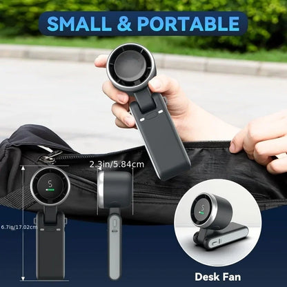 Portable Handheld Turbo Fan, 5 Gear Wind, USB-C Rechargeable Fan, Up to 10 Working Hours, 3 IN 1 Hand Fans with Air Turbo Tech