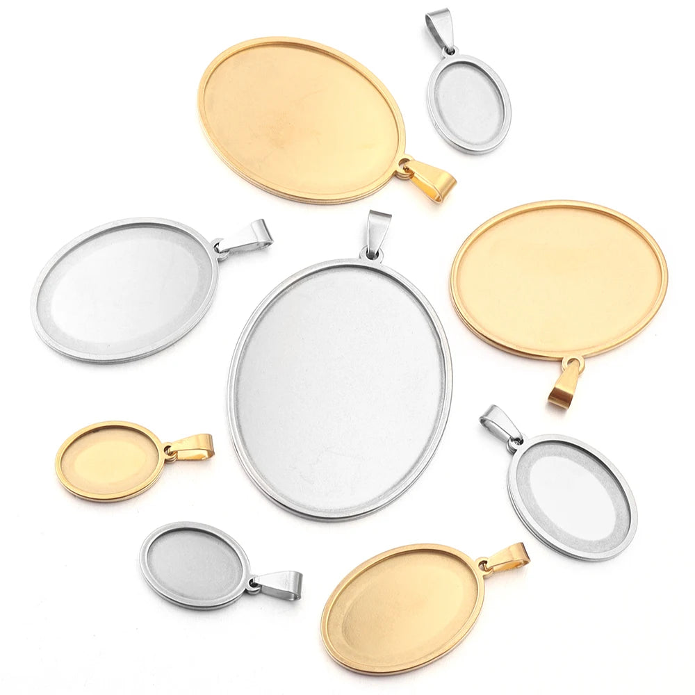 5pcs/lot Stainless Steel Oval Pendant Cabochon Base Setting Tray Blank 18*25mm 30*40mm Cabochons DIY Jewelry Making Supplies