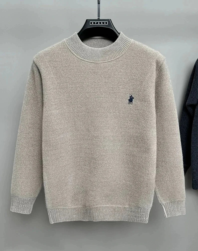 High end brand velvet sweater men's new designer fashion exquisite pony embroidery winter thick warm round neck knitted pullover