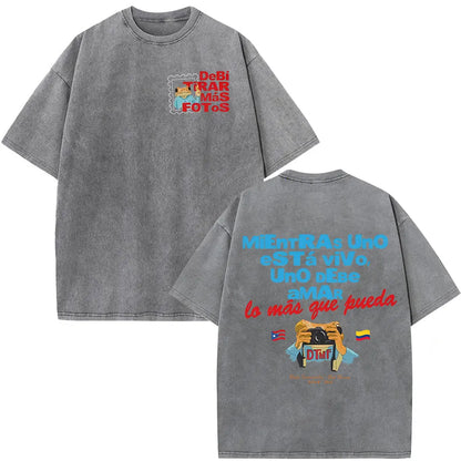 Rapper Bad Bunny Vintage Washed T Shirts Debi Tirar Mas Fotos DTMF T-shirts Men's Clothing Fashion High Quality T-shirt Couples