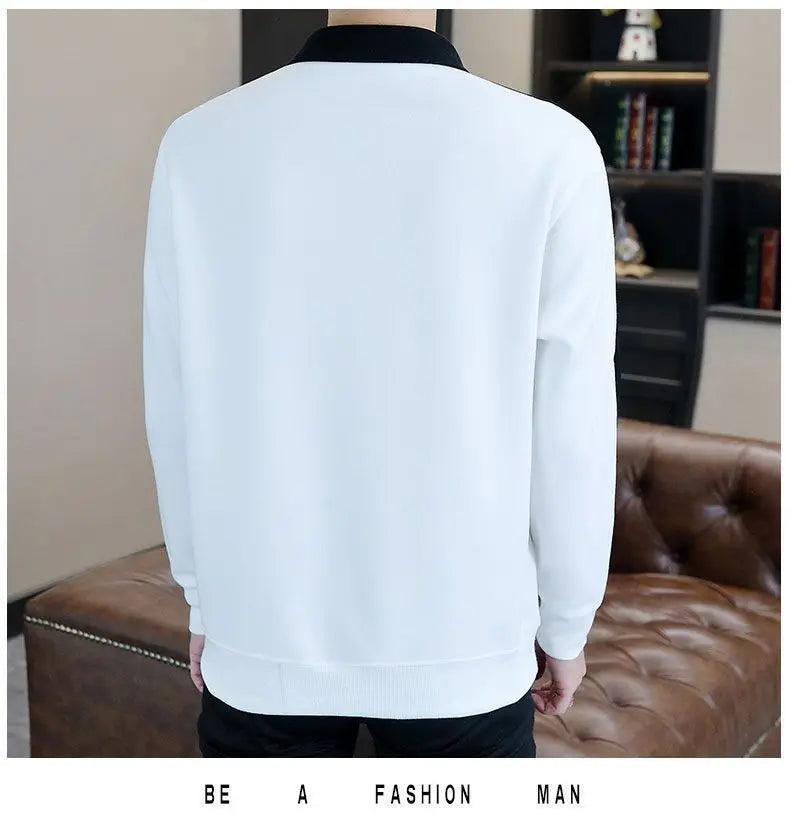 High Street Casual Men Autumn Sweatshirt Top Chic Turn-down Collar Long Sleeve Loose Winter Panelled Plus Fleece Pullover Hoodie