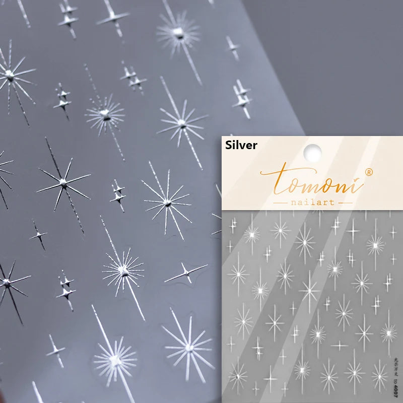 Gold Silver Starlight Laser Pink Colorful Glitter Star Bronzing Rhinestones Relief Nail Art Decorations Stickers Manicure Decals