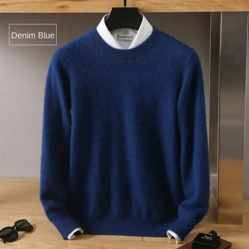 Men's 100% Pure Mink Cashmere Sweater O-Neck Pullovers Knit Large Size Mink Sweater Winter New Long Sleeve High-End Jumpers Tops