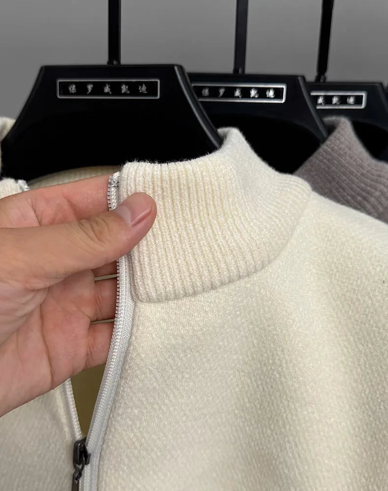 High quality half zipper knitted sweater men fashion luxury brand embroidery designer new top plush warm thick casual men's wear