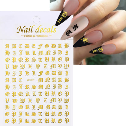 1Pcs 3D Alphabet Nail Sticker Laser Silver/Gold 26 English Letters Nail Art Decals Self Adhesive Manicure 8*10cm Letter Sticker