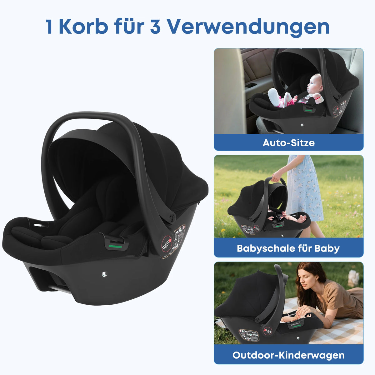 Infant Baby Car Seat Newborn 0-12 Months Max 12kg Sun Canopy Padded Seat 3-Point Safety Belt Side Protection I-Size Baby Car Sea