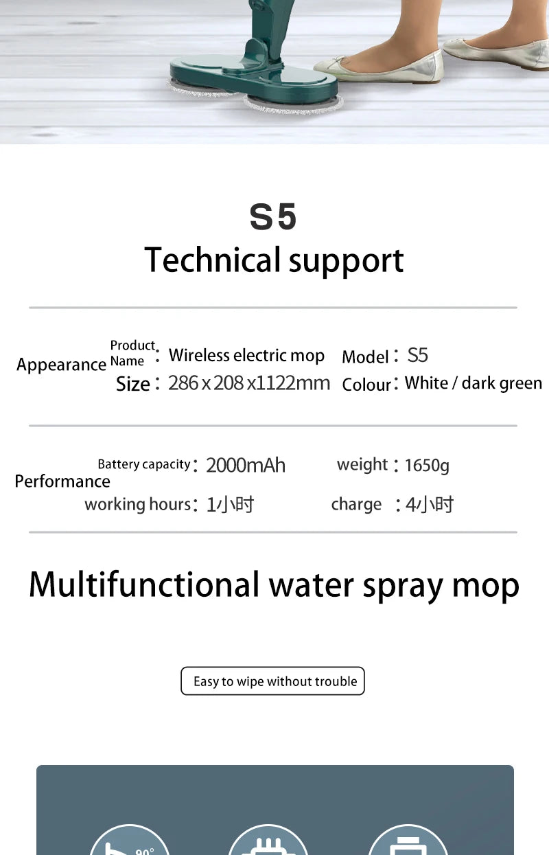 Wireless Electric Spin Mop Cleaner Automatic 2 in 1 Wet & Dry Home Cleaner Car Glass Ceiling Door Windows Floor Scrubber Machine