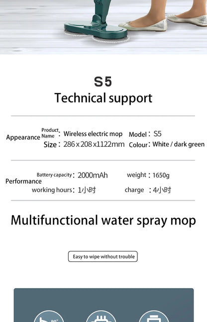 Wireless Electric Spin Mop Cleaner Automatic 2 in 1 Wet & Dry Home Cleaner Car Glass Ceiling Door Windows Floor Scrubber Machine