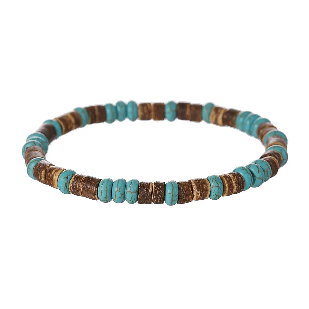 Coconut Wood Beaded Bracelet Eiastic Turquoise Stone Bead Bracelets for Men and Women Handmade Stacking Wooden Stretch Bracelets