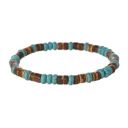 Coconut Wood Beaded Bracelet Eiastic Turquoise Stone Bead Bracelets for Men and Women Handmade Stacking Wooden Stretch Bracelets