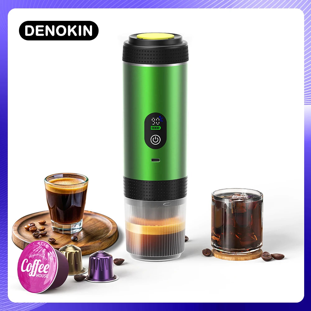DENOKIN 3-in-1 Capsule Coffee Maker With Digital Display Portable Espresso Coffee Machine for Car & Home Camping Coffee Maker