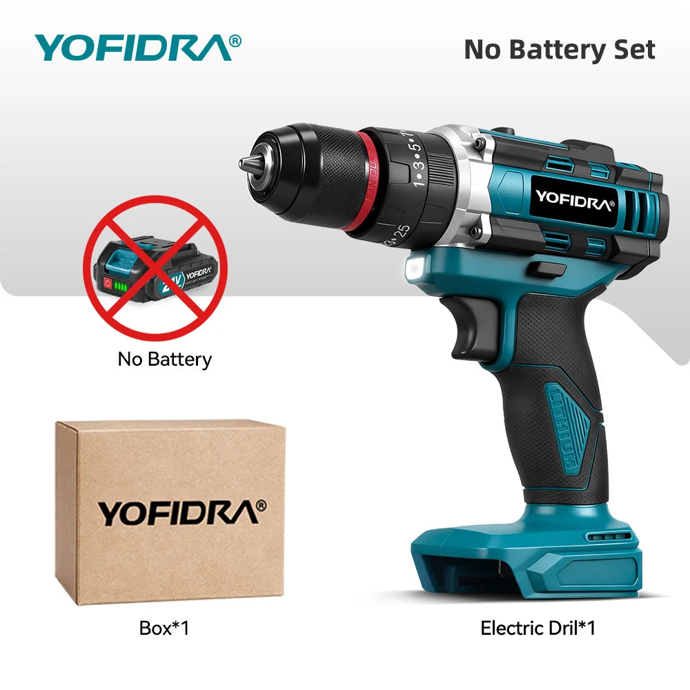 YOFIDRA  3 IN 1 25+3 Torque Electric Impact Drill Cordless Impact Drill Househeld Woodworking Power Tool for Makita Battery Pin