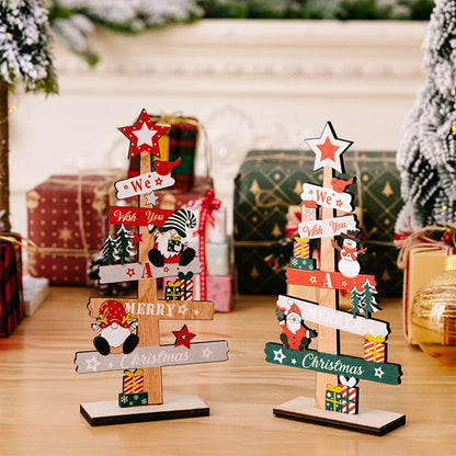 Wooden Christmas Tree Desktop Ornament Santa Claus Merry Christmas Sign Plaque Xmas Decoration for Home 2026 New Years Noel Gift