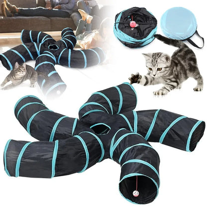 5-Way Foldable S-Shaped Pop Up Cat Tunnel Maze Toy, Interactive Collapsible Play House for Kittens, Small Rabbits, Puppies, Ferrets and Guinea Pigs, Breathable Pet Activity Tunnel for Indoor Entertainment