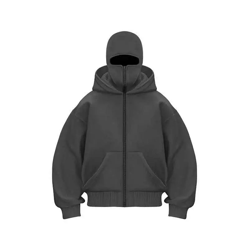 Unisex Plain Hooded Zip Up Sweatshirt Autumn Winter Ins Style Couple Matching Pullover Jacket