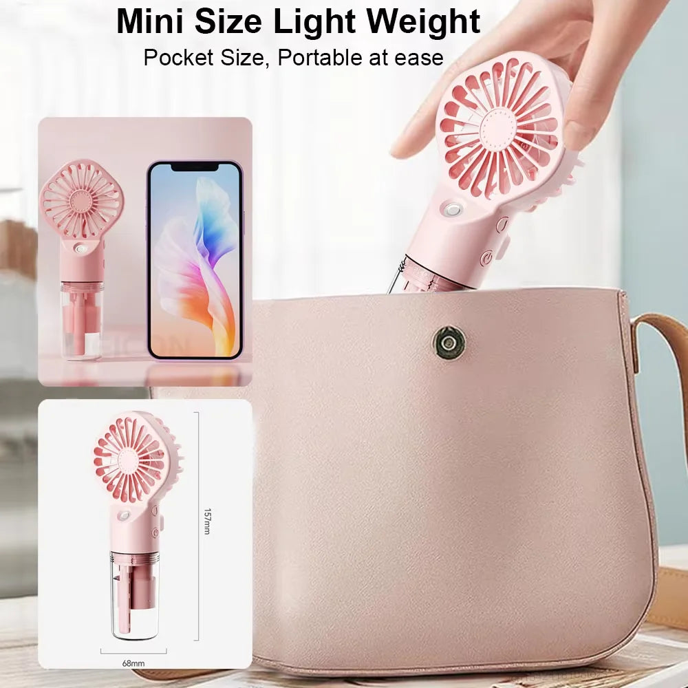 Portable Handheld Spray Fan - USB Charging Mini Humidifier Fan, Suitable for Travel and Outdoor Use as a Handheld Fan