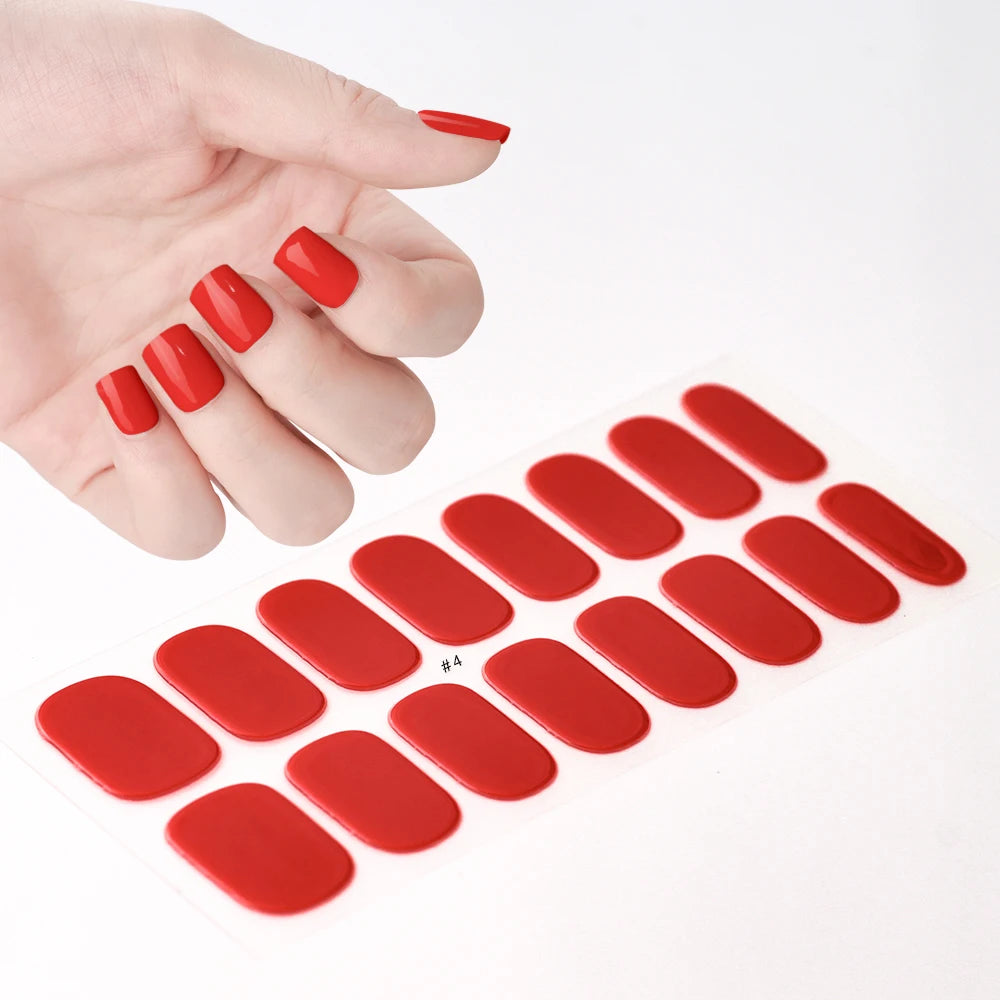 1Sheet Cured Gel Nail Strips Sticker Long-Lasting Nail Polish Strips Wraps Full Cover Gel Nail Art Stickers UV/LED Lamp Required