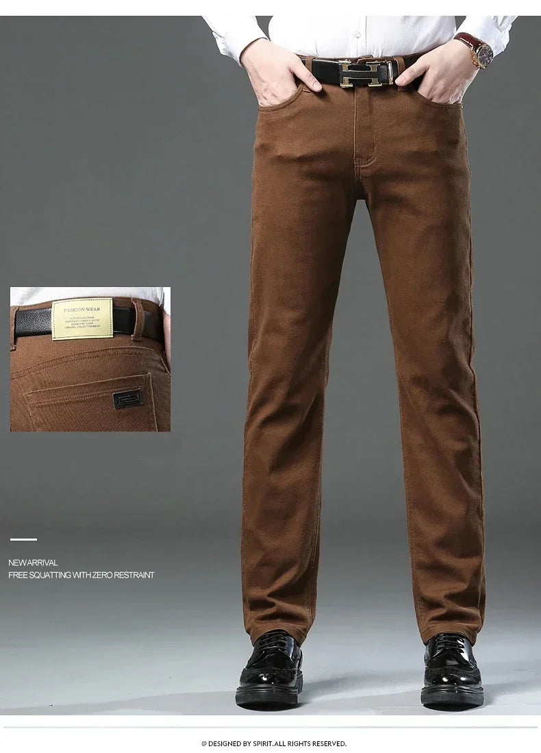 Autumn 96% Cotton Men's Stretch Slim Jeans Army Green Soft Comfortable Casual Straight Denim Pants Trousers Large Size 42
