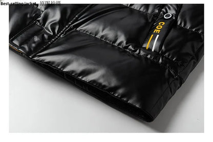 New Winter Men's down Jacket Thickened Short Bright Leather Fur Collar Warmth Anti-Cold Youth Short Stylish Polyester Fiber