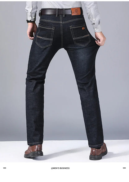 Men's Soft Straight Denim Pants 2025 Autumn Classic Business Black Biker Jeans Overalls Masculino Pantalone Hombre Mannen Homme