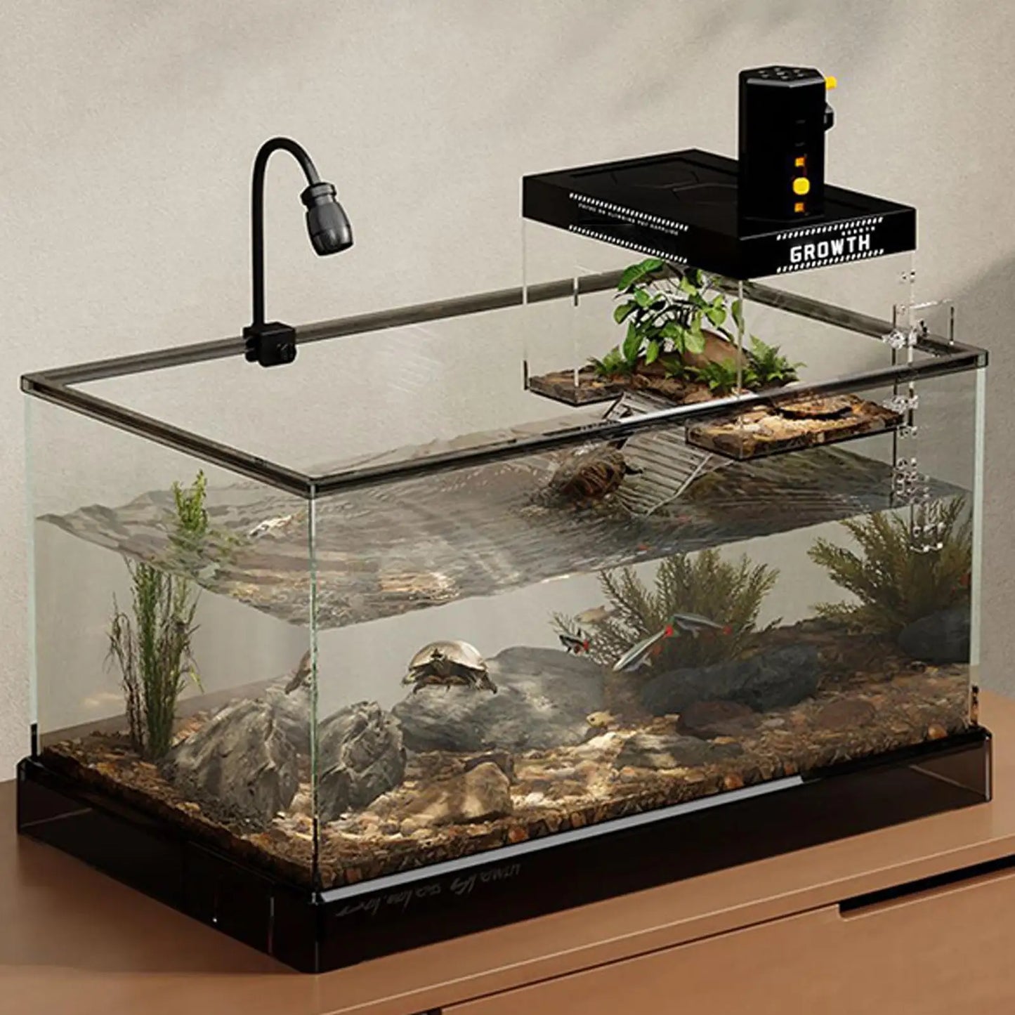 Over Tank Turtle Basking Land Pet Turtle Tank Basking Dock with Lid Reptile Resting Land Aquatic Turtle Basking Platform