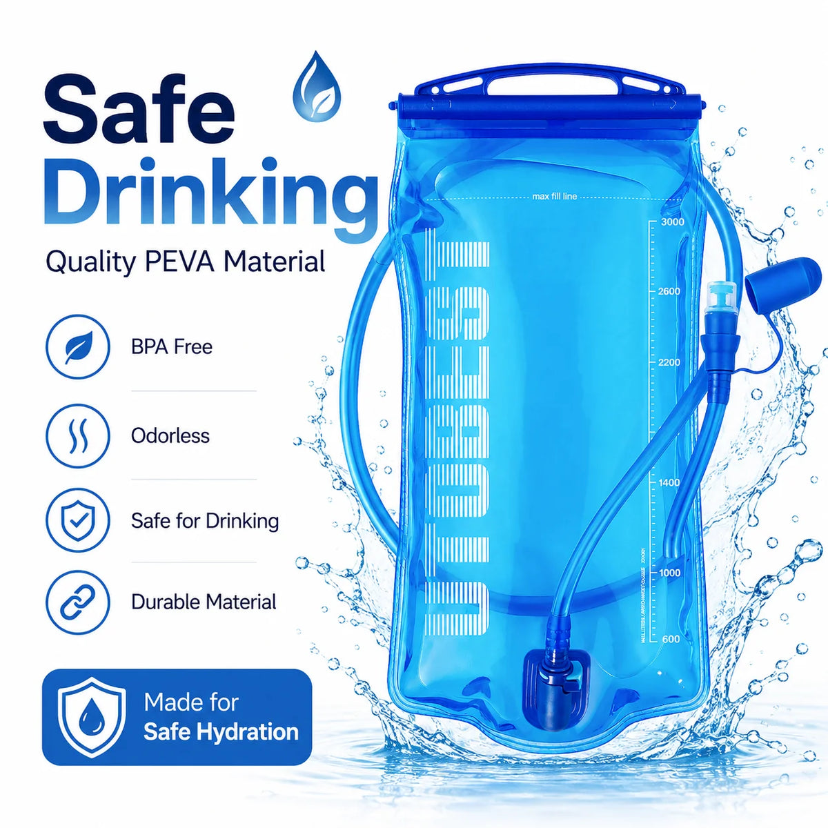 UTOBEST 1L/1.5L/2L/3L Hydration Bladder Water Reservoir Water Bag BPA Free for Running Cycling Hiking