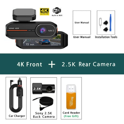 4K 3840*2160P Dash Cam WiFi GPS ADAS Front 4K Rear 2.5K DVR Video Recorder 24H Night Vision Dashcam Car Camera For Car Black Box