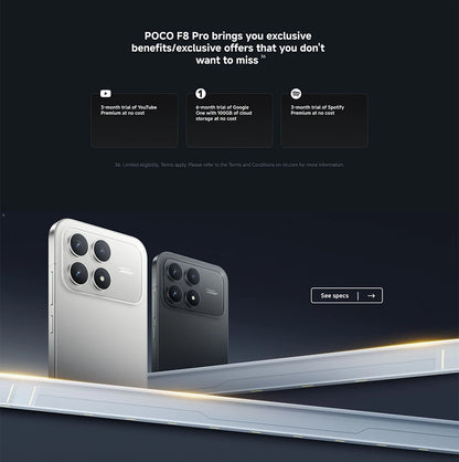 Global Version POCO F8 Pro Massive 6,210 mAh (typical) Battery 6.59" 120Hz POCO HyperRGB AMOLED Display 50MP Triple Camera with OIS