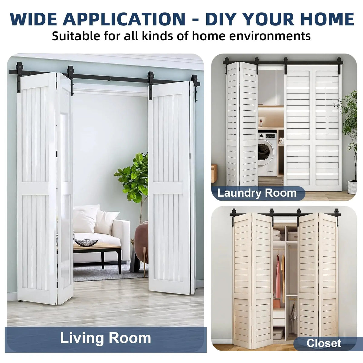 Heavy Duty Bi-Folding Sliding Barn Door Hardware Kit Quiet Side-Mounted Roller – 2/4 Bifold Doors For Closet Laundry Bedroom