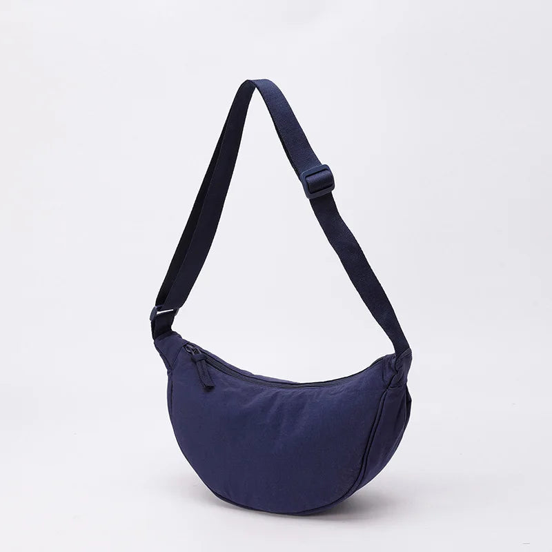 Nylon fabric zipper crossbody bag for men and women, crescent-shaped dumpling bag under the armpits, large capacity