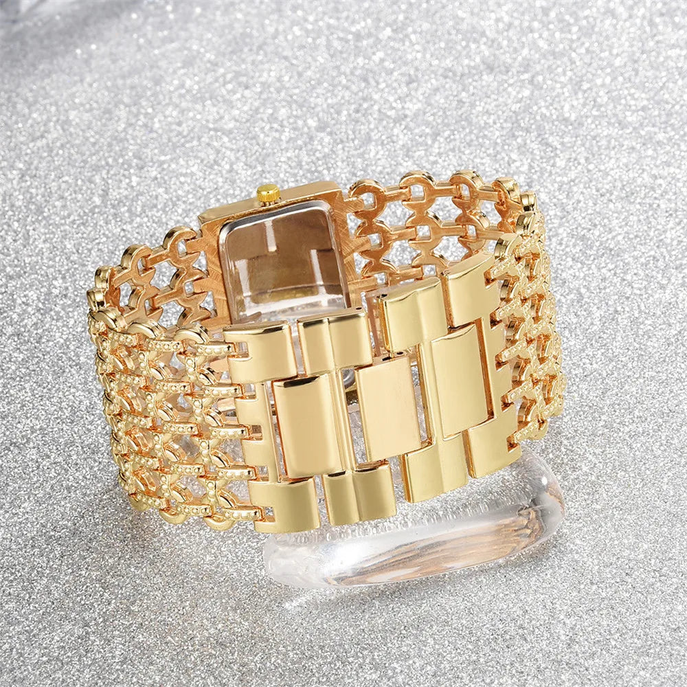 Luxury Noble Gold Ladies Quartz Watch Fashion Women's Skeleton Bracelet full Dress Clock Watches