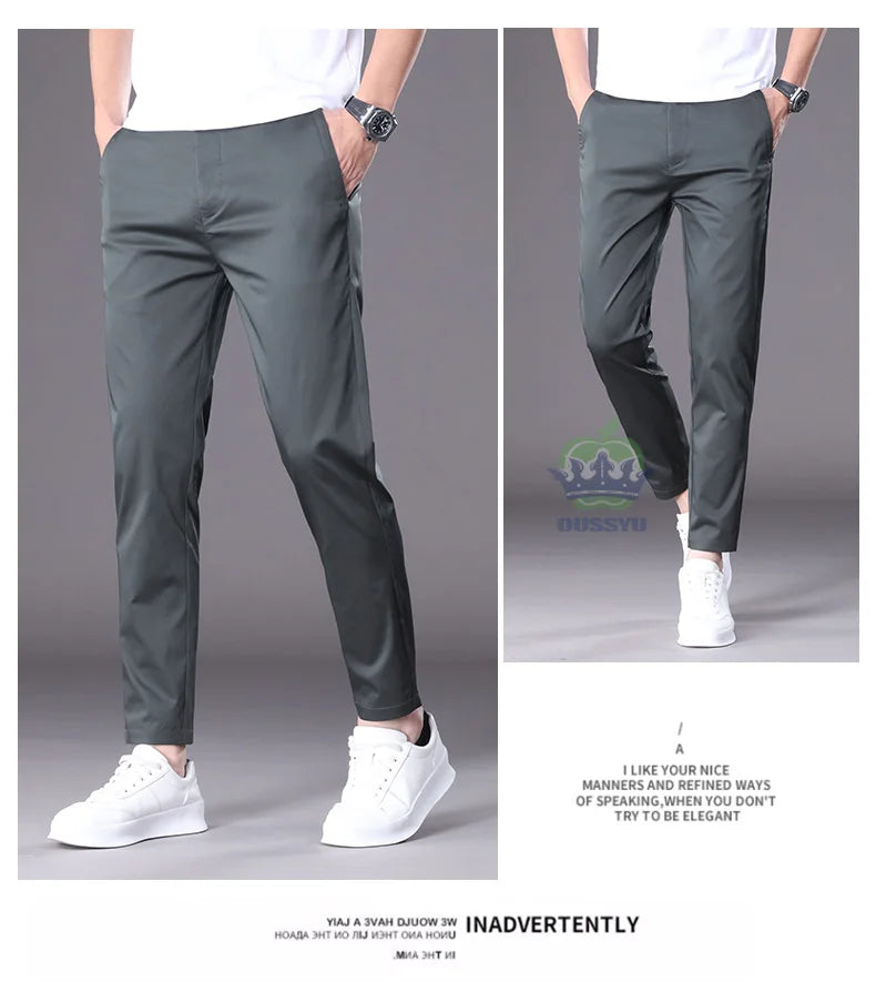 Summer High Quality Cotton Ankle Length Casual Pants Men Business Slim Elastic Waist Jogger Outdoors Korean Work Suit Trousers