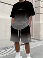 Summer Gradient Color Athletic T-Shirt and Shorts Set Stylish Men's Quick-Dry Athletic Short-Sleeve Top with Drawstring Shorts