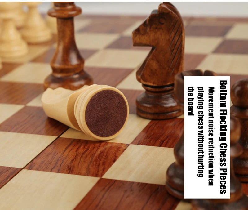 15" x 15" High-end Folding Chess Set Top Grade Classic Handwork Solid Wood Pieces Walnut Chessboard Children Gift Board Game
