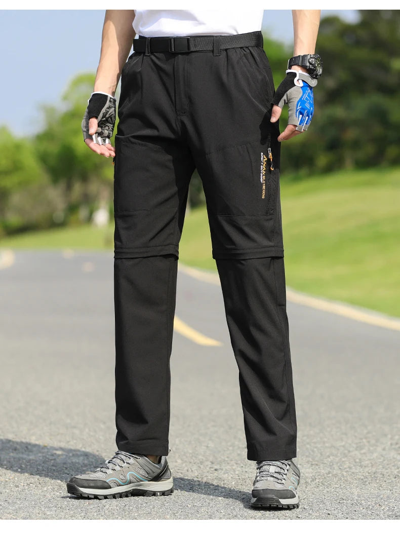 Men's 2 in 1 Convertible Hiking Pant Quick Dry Elastic Outdoor Running Cargo Trouser Summer Waterproof Fishing Camping Plus Size