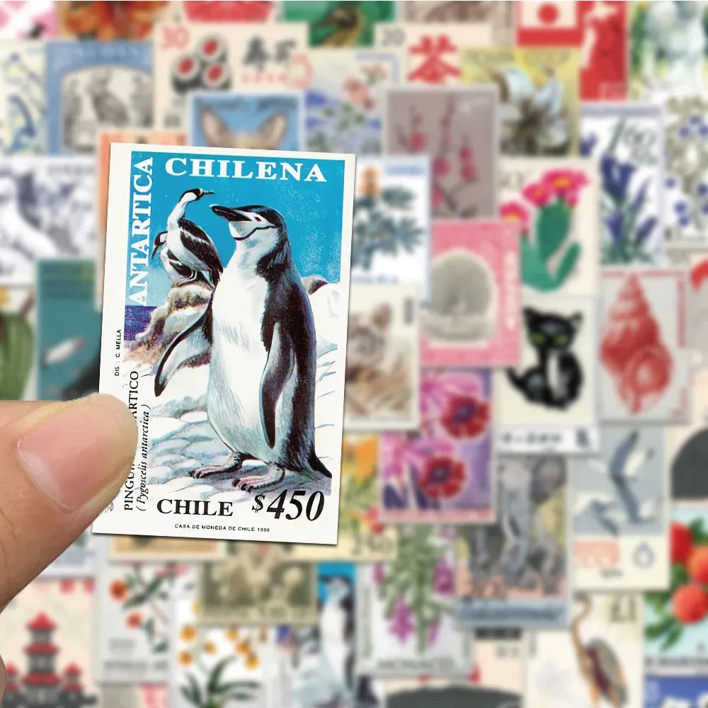 10/30/50pcs Retro Stamp Cartoon Stickers Decals Waterproof Graffiti Stationery Phone Case Laptop Artsy Aesthetic Sticker Packs
