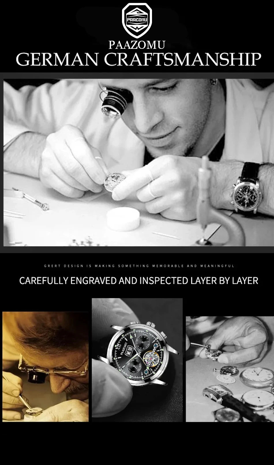 PAAZOMU Top Luxury Brand Man Watch Sports Waterproof Luminous Date Men Wristwatch Square Dial Quartz Men's Watches High Quality