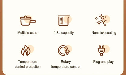 1.8L Mini Portable Electric Rice Cooker Non-Stick Inner Pot Multifunctional Rice Cooker Auto Keep Warm, Compact Space Saving Multi Cooking Pot for Rice Porridge Soup Noodles, Household Dorm Office Travel Kitchen Appliance for