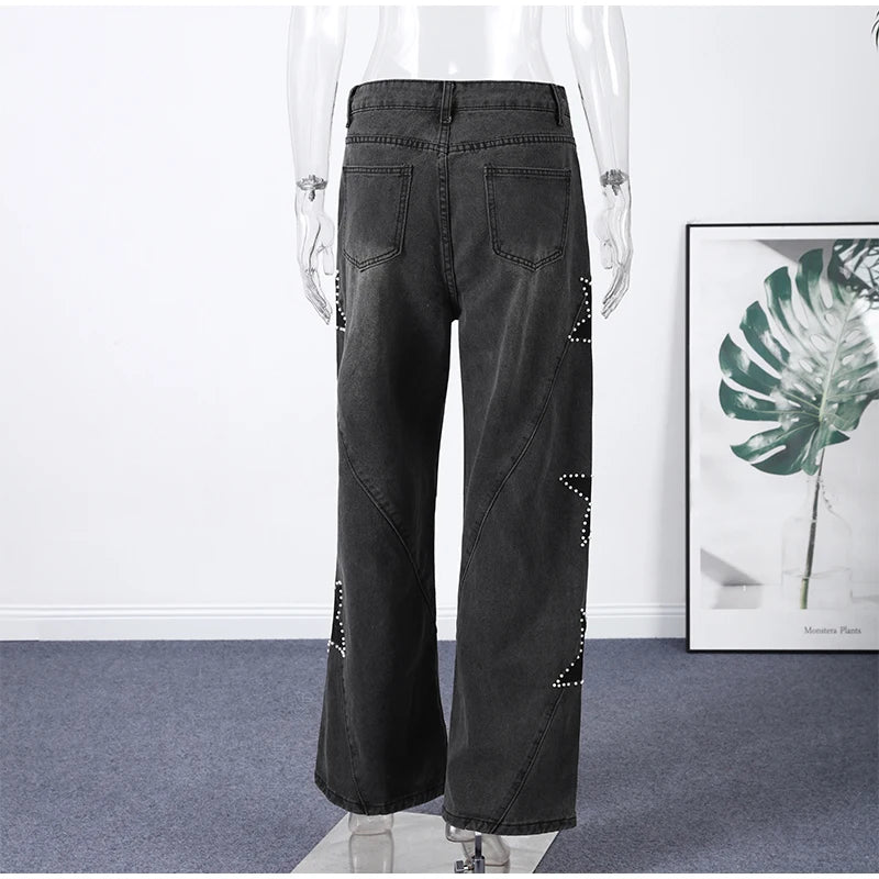 Female Vintage Leather Pocket Jeans Women Blue Zipper Straight Loose Trousers Lady New Fashion Daily Casual Spring Pants 2026
