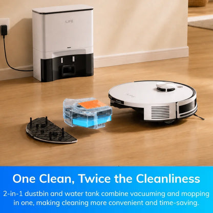 ILIFE A30 Pro Robot Vacuum Cleaner with Automatic Self-Emptying Station, 5000Pa Strong Suction, LDS Navigation, 180min Runtime, 2-in-1 Mop and Sweep , APP Control ，Home Floor Carpet Clean
