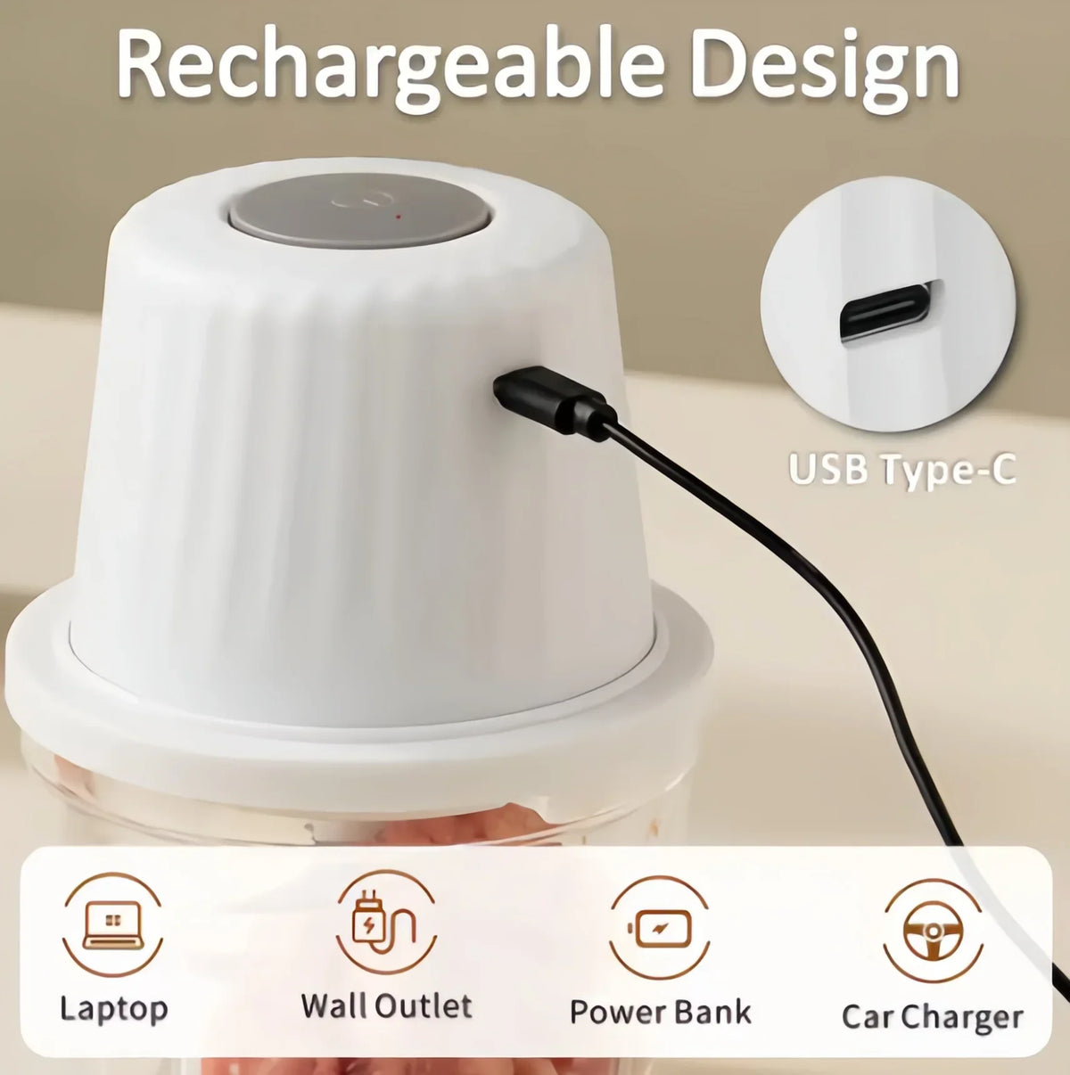 400ML Electric Food Chopper ，6 Blades Garlic Grinder Mini Vegetable Chopper，USB Portable Veggie Chopper，Garlic Mincer
