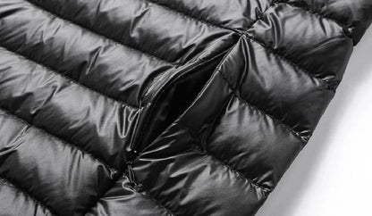 Men White Duck Down Jacket Warm Hooded Ultra Lightweight Packable Coat Winter Water and Wind-Resistant Breathable Down Jacket