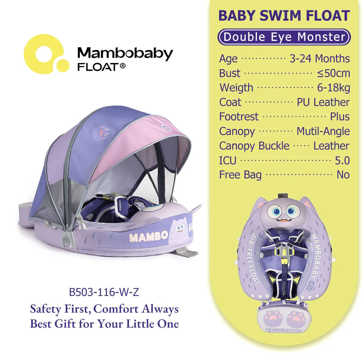 Mambobaby Float 98% UV Protection Canopy Safe Air-Free Core Comfort Skin-friendly Design Baby Swim Ring Toddler Pool Float Infant Swim Circle Swimming Buoy 1 Years 3-34 Months Boy and Girl Globally Certified Safe Design