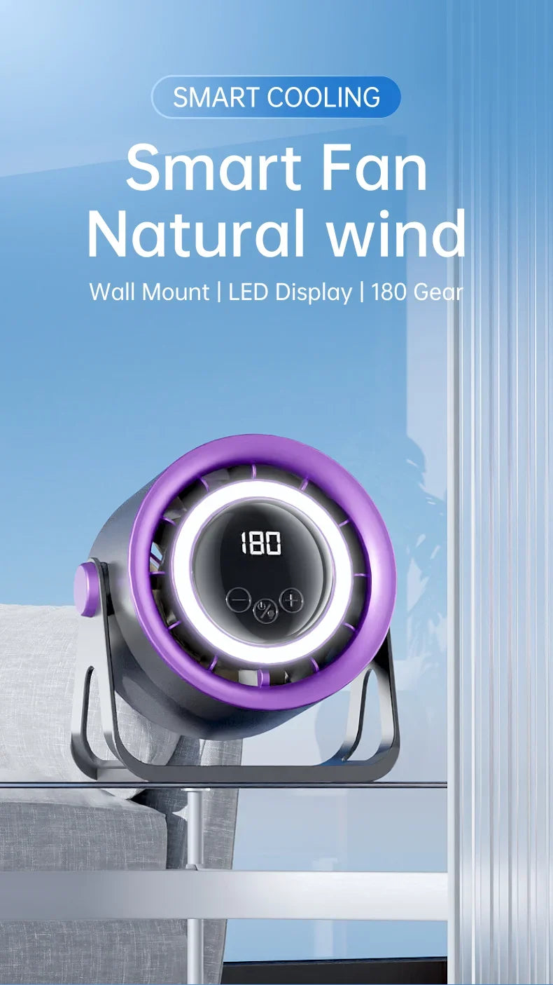 TINSOL 1800mAH Portable Electric Fan with Ambient Light Turbo Mute Electric Fan Desktop Wall Mount Ceiling Air Cooler