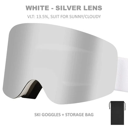 Professional Ski Goggles Adult Frameless Snow Goggles 100% UV400 Anti-Fog Magnetic Replaceable Lenses Snowboard Goggles
