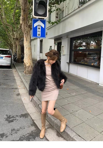 2025 Winter Female Faux Fur Jacket Short Design Long Sleeve O-neck Lightweight Women's Fur Coats Lady Fashion Outwear Cardigans