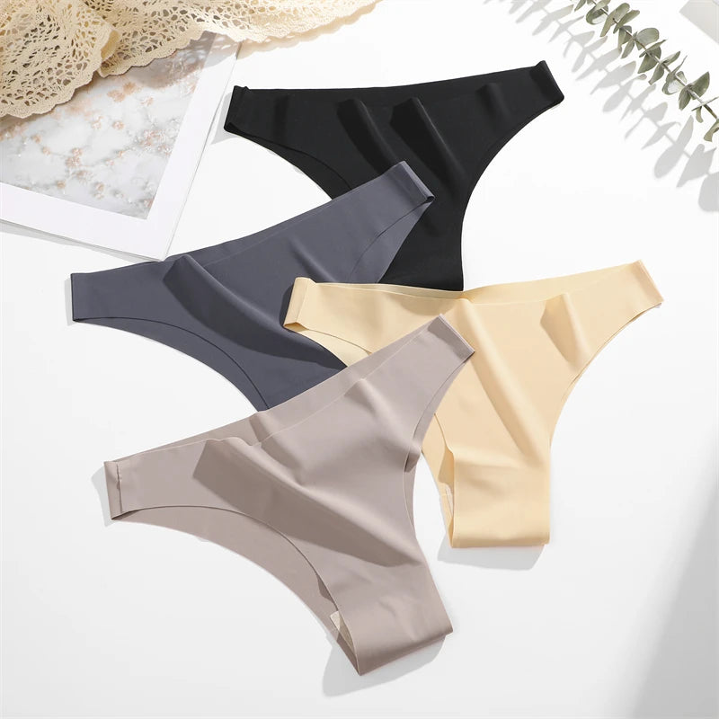 3Pcs Ultra-thin Seamless Silk Underwear Women's Panties Sexy Low-Waist Stretch Bikini Solid Color Briefs Lingerie XS-XXL Fashion