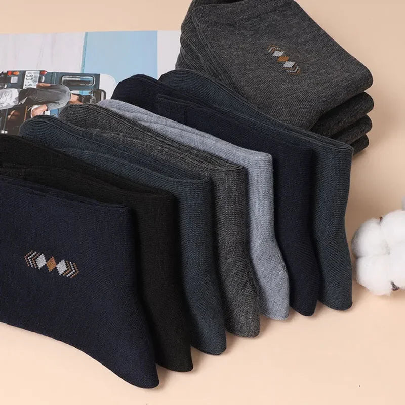 5 Pairs/Lot Men's Fashion Thickened Socks Four Seasons Leisure Breathable Deodorant Mid Tube Cotton Socks High Quality EU 38-44