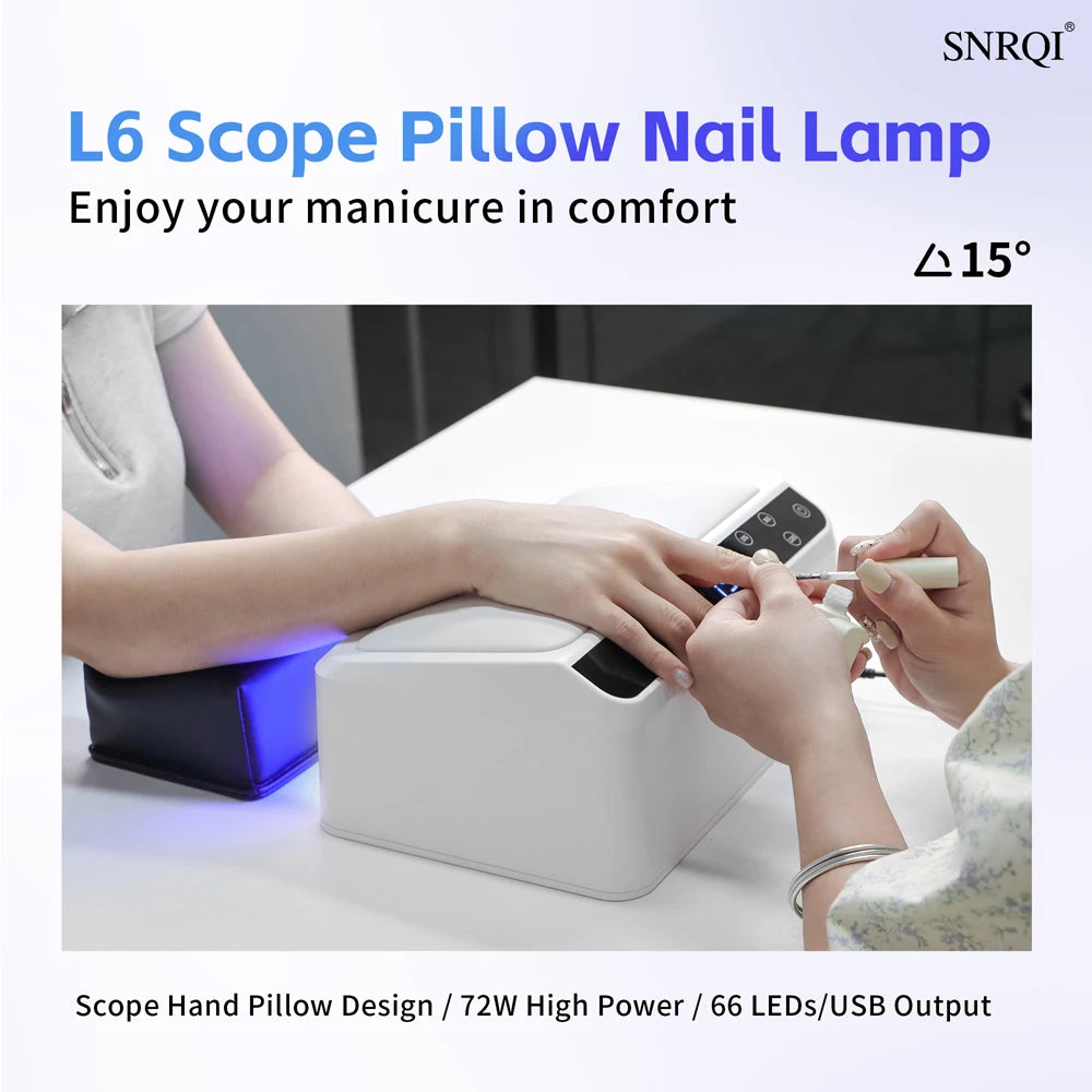 72W Slope Pillow Nail Lamp 66 Beads UV LED Lamp Mirror Base Design Cure All Gels Nail Lamp for Manicure with Free Hand Pillow